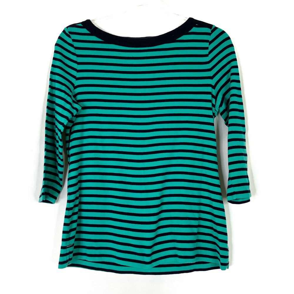 Talbots | 3/4 Sleeve Green Navy Stripe Stretch Weekend Tee Shirt Womens LP